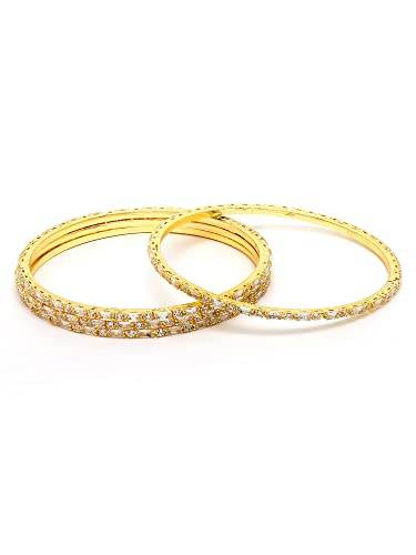 T4 Jewels Set of 4 Gold Plated American Diamond Studded Handcrafted Bangles for Women T4 Jewels