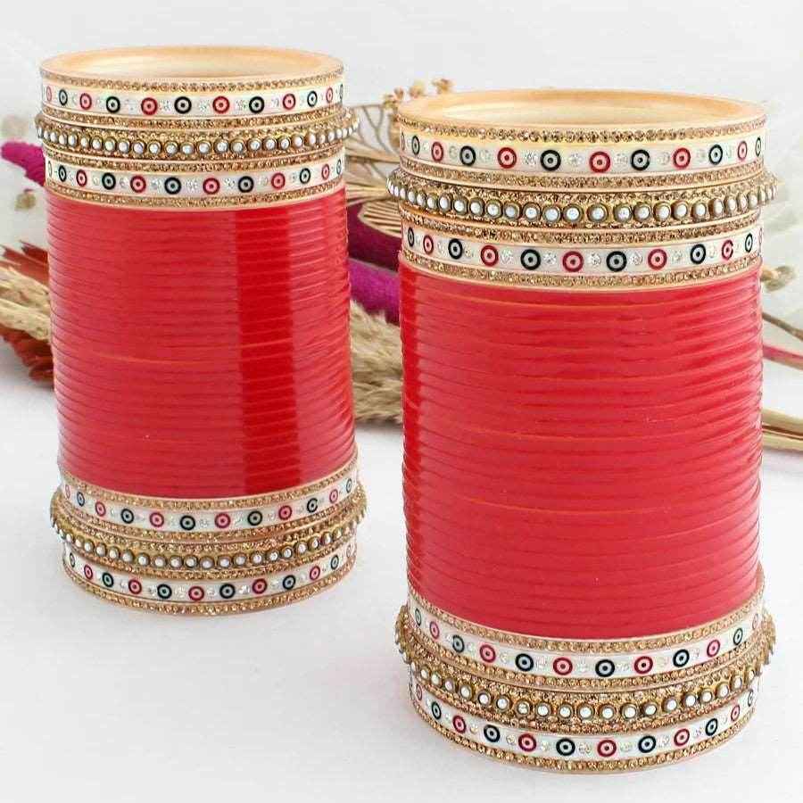 T4 Jewels Red Color Bridal Chuda With White Nag Bangles & Kada-Availbale In All Sizes (CH32Z) Bridal Chuda T4 Jewels