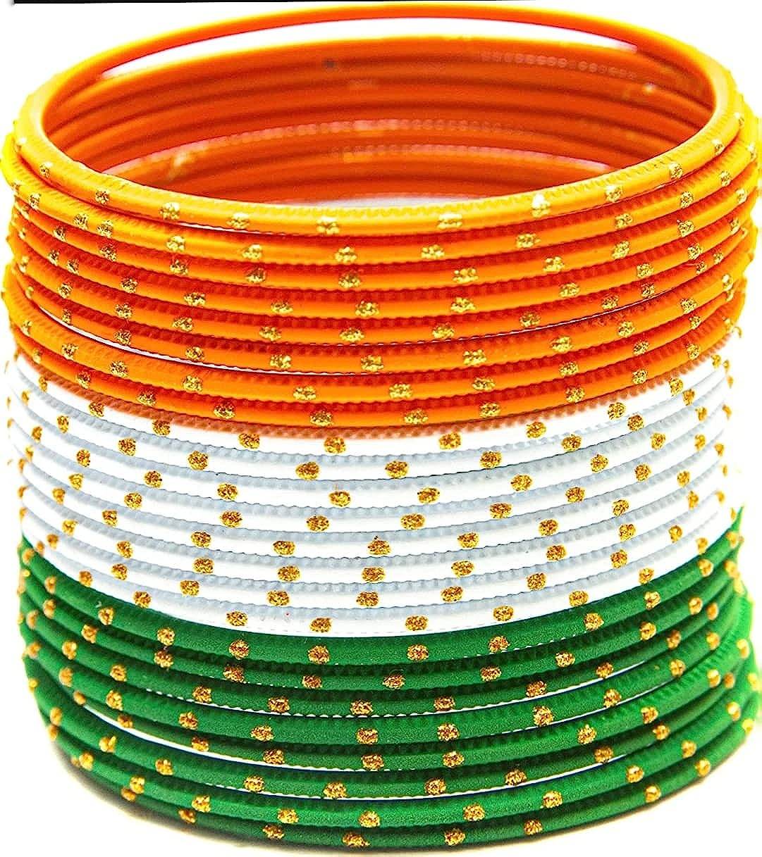 T4 Jewels Dotted Tricolor Bangle Set (Pack Of 24) Tricolor Bangles T4 Jewels
