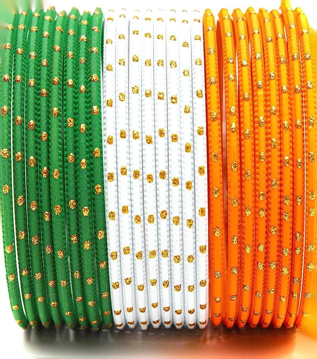 T4 Jewels Dotted Tricolor Bangle Set (Pack Of 24) Tricolor Bangles T4 Jewels
