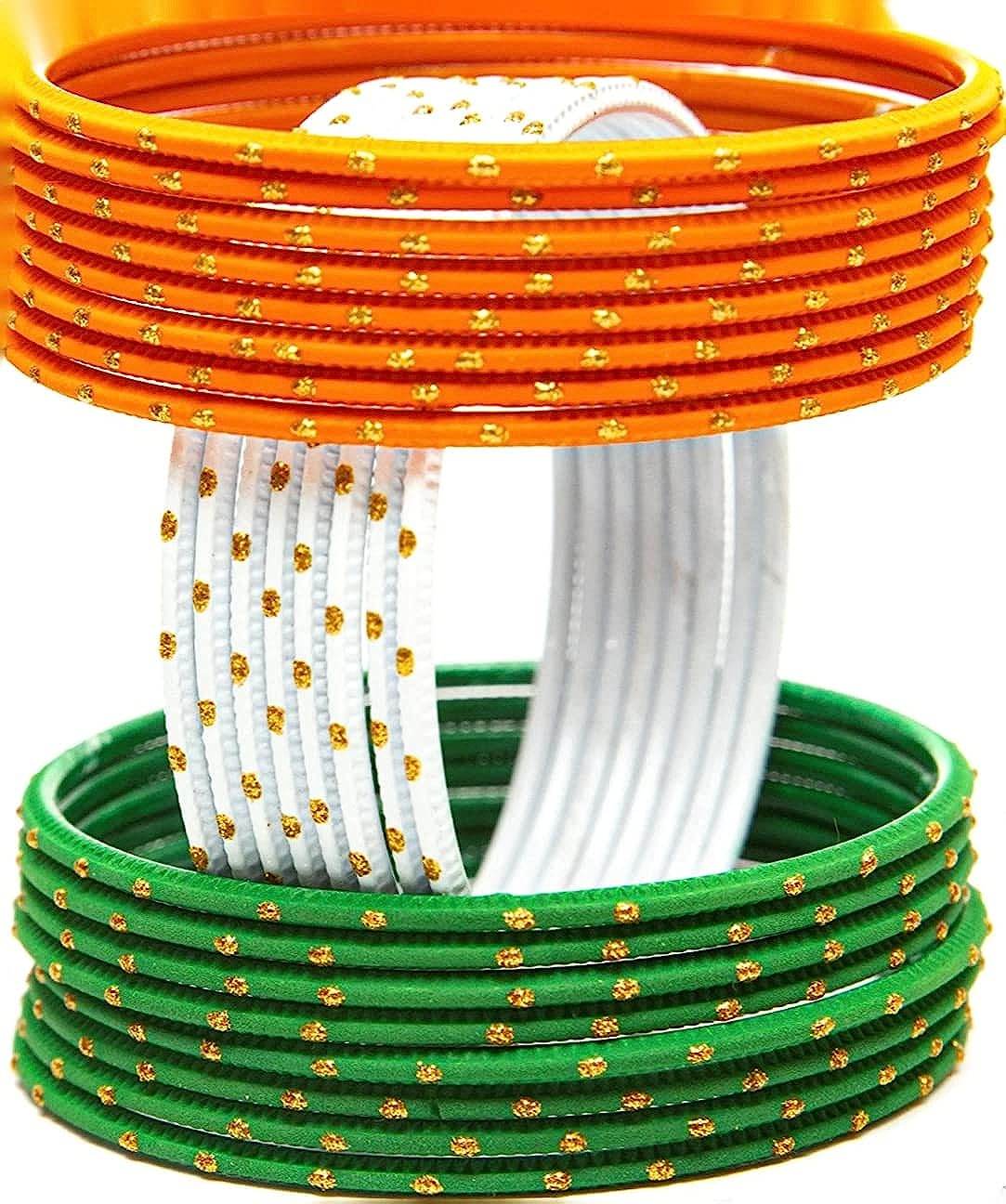 T4 Jewels Dotted Tricolor Bangle Set (Pack Of 24) Tricolor Bangles T4 Jewels