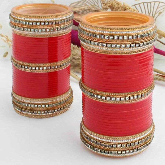 T4 Jewels Red Color Bridal Chuda With Square Design Bangles -Availbale In All Sizes (CH35Z) Red Bridal Chuda T4 Jewels