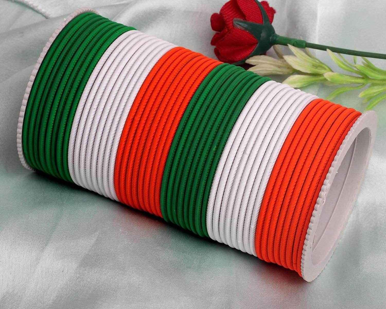 T4 Jewels Matte Design Tricolour Bangles For Republic Day/Independence Day Pack Of 48 Tricolor Bangles T4 Jewels