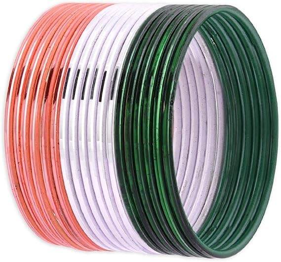 T4 Jewels Glossy Tricolor Bangle Set (Pack Of 18) Tricolor Bangles T4 Jewels