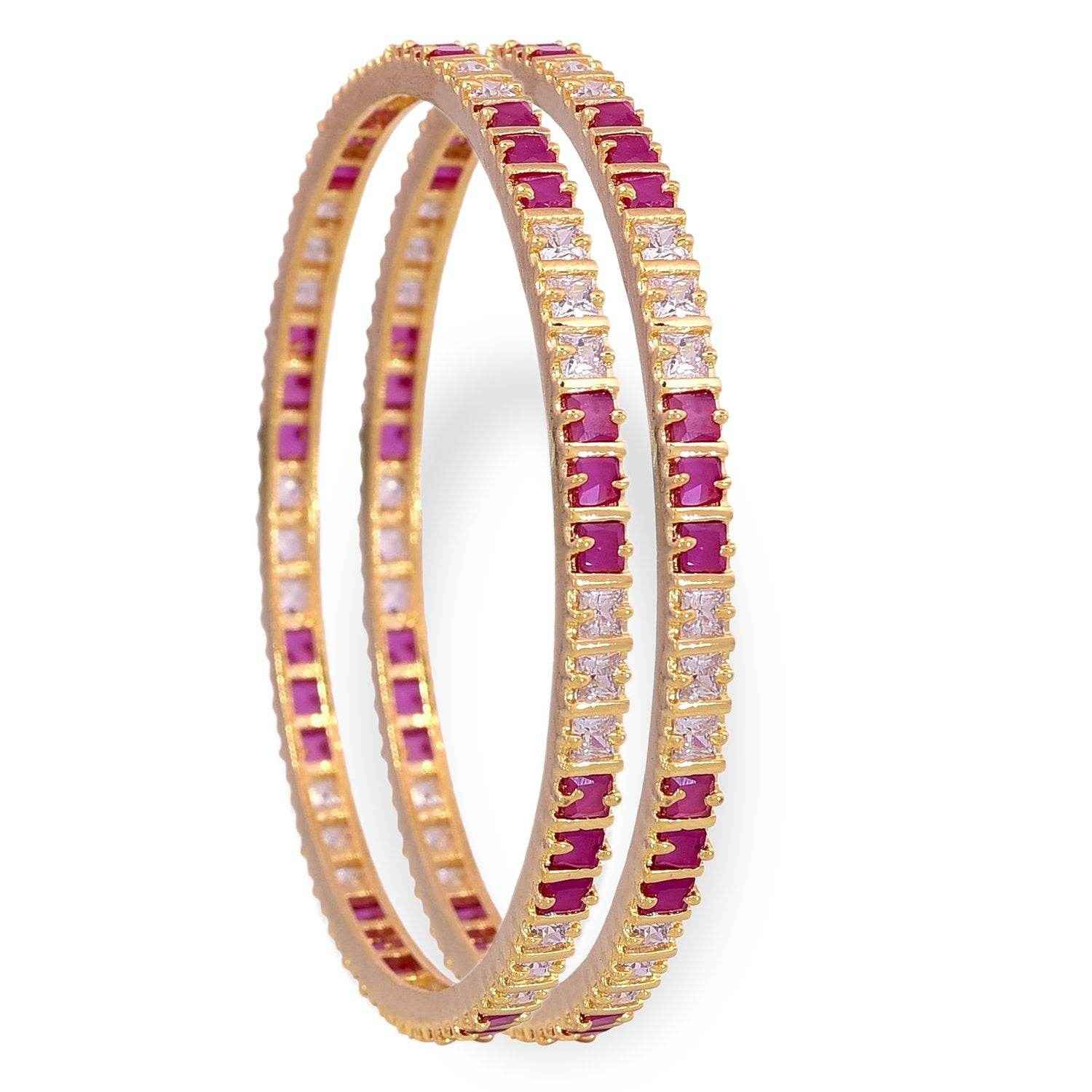 Beautiful Magenta Silver Colour American Diamond Bangles For Women & Girls (Set of 4) AD Bangles T4 Jewels