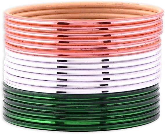 T4 Jewels Glossy Tricolor Bangle Set (Pack Of 18) Tricolor Bangles T4 Jewels