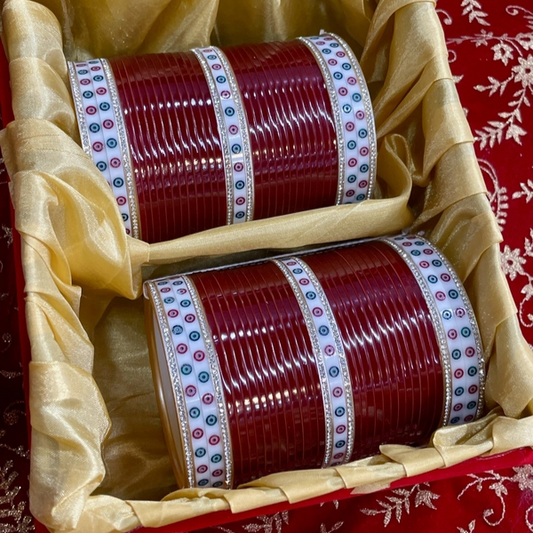 T4 Jewels ✨ Traditional Red Bridal Chura with White & Gold Stone Embellishments 💖-3H