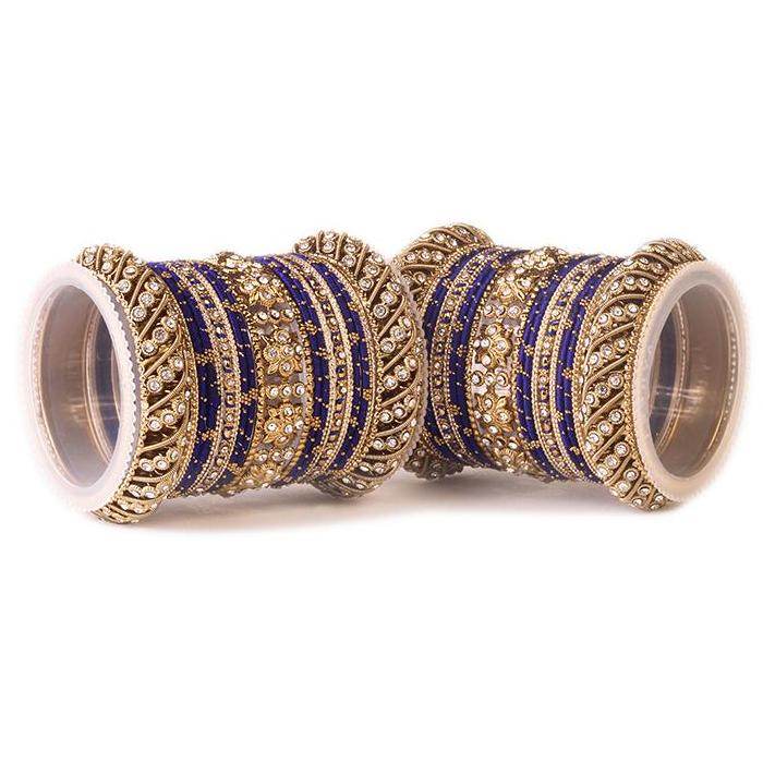 Set of 2 Traditional Colored Silk Thread Bangle Set Blue All Bangle Sets T4 Jewels