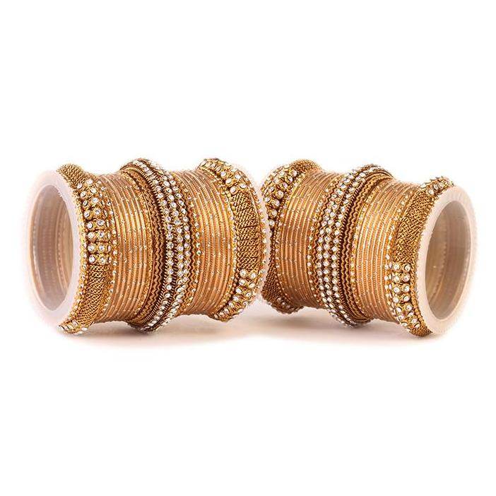Set of 2 Bridal Jaali Work Bangle Set Golden All Bangle Sets T4 Jewels