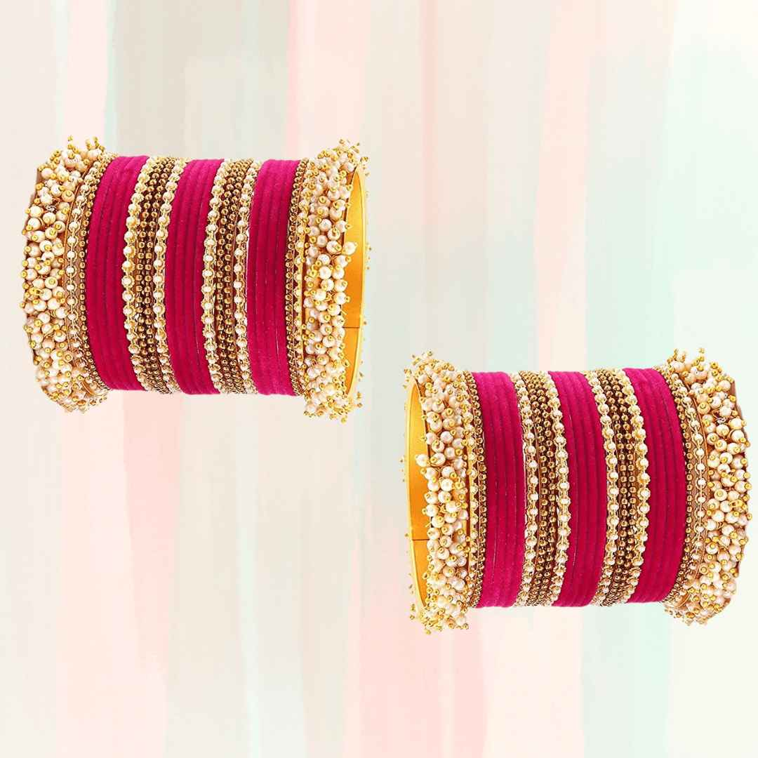 T4 Jewels Pearl Gemstones Zircon Stylish Colours Fashion Jewellery Metal Bangles Set - 92NO All Bangle Sets T4 Jewels