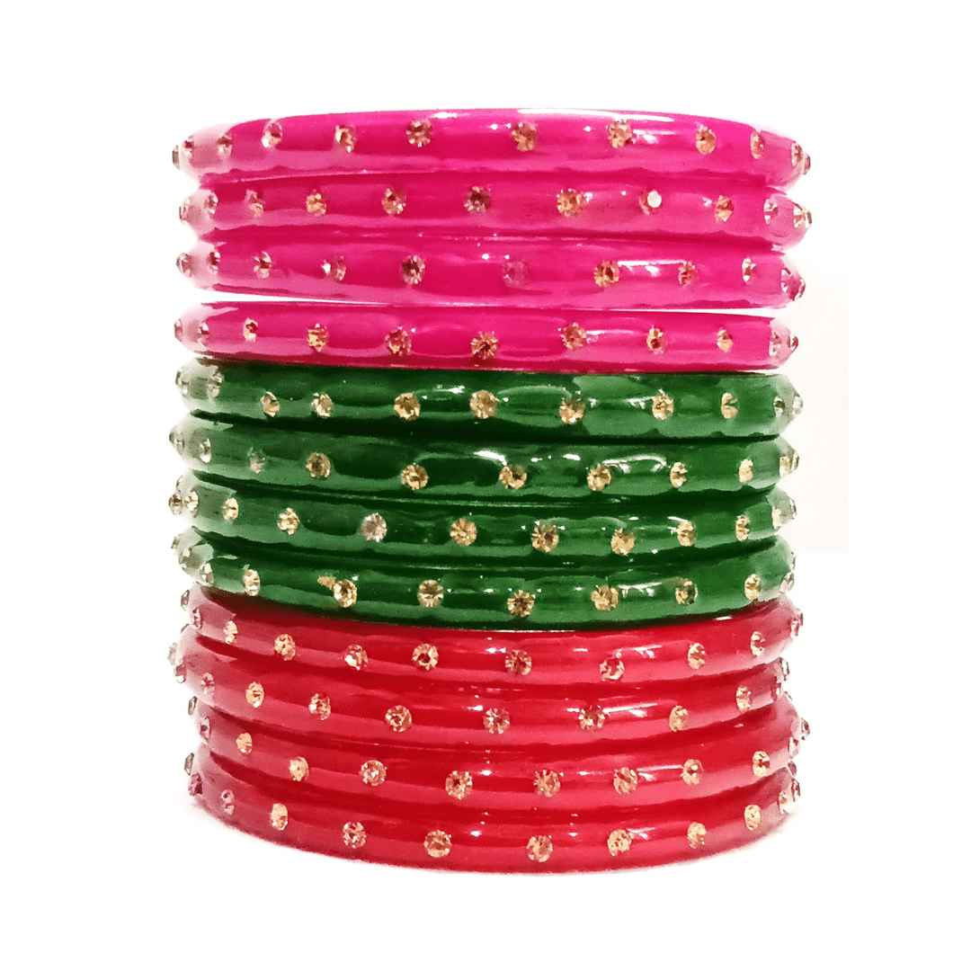 T4 Jewels (Large Size) Many Colors Glass Kada Bangles Combo (Pack Of 12)-SGUNCOMBO MGR Large Size Bangles T4 Jewels