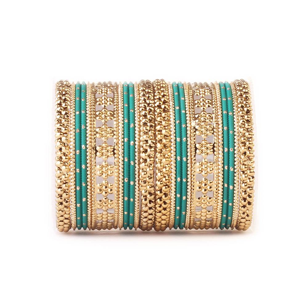 Colored Daily Wear Bangle Set With Flower Jaali Work Dark Green All Bangle Sets T4 Jewels