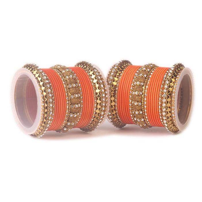Set of 2 Traditional Solid Colored Bangle Set Orange All Bangle Sets T4 Jewels