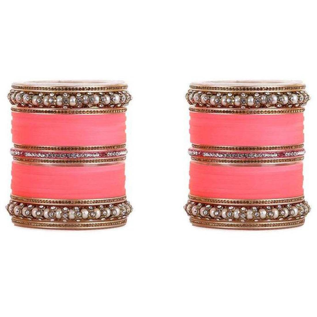 Wedding Chura With Pearl And Stone Kada Pink Bridal Chuda T4 Jewels