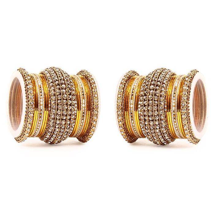 Set of 2 Colored Chakri Shining Bangle Set Yellow All Bangle Sets T4 Jewels