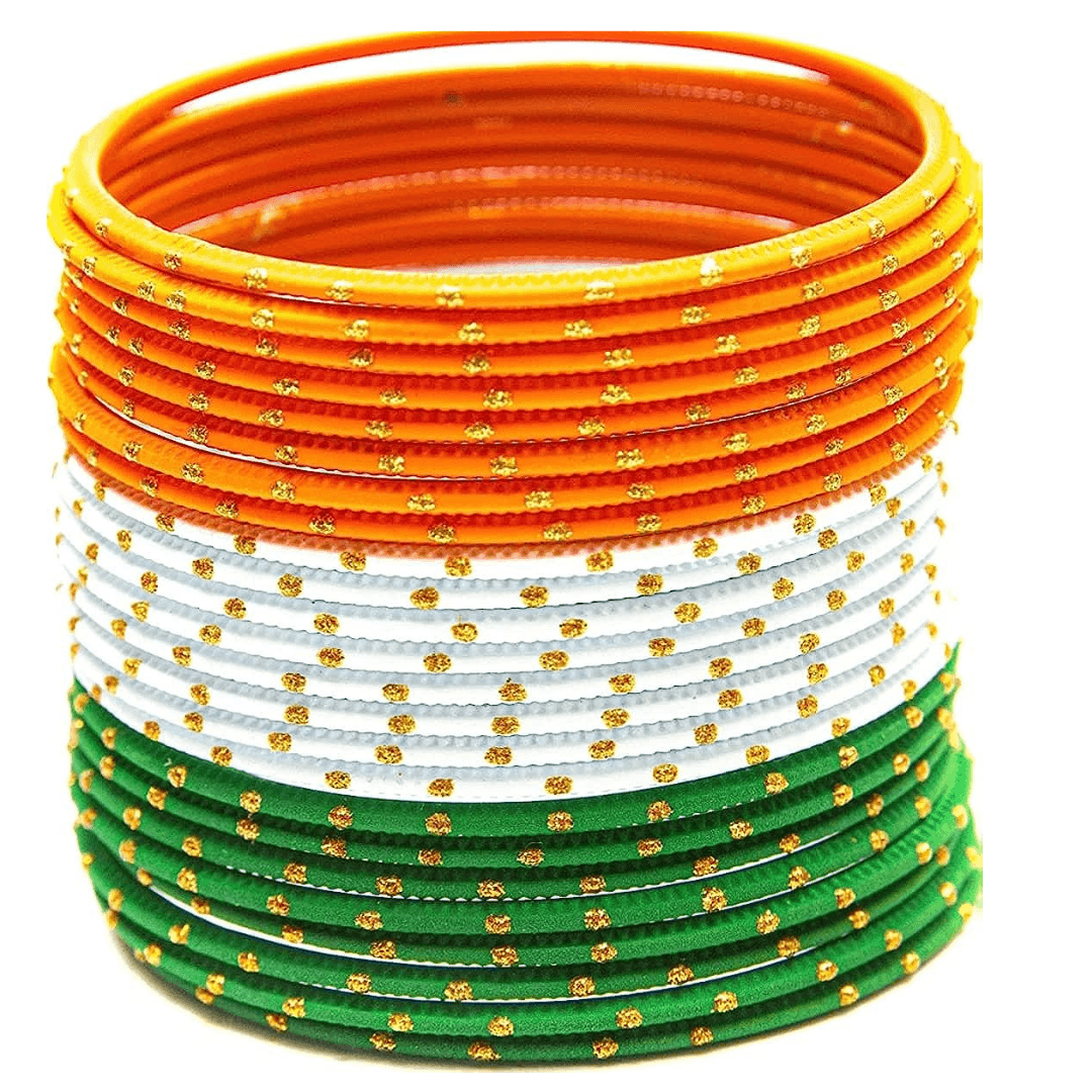 T4 Jewels Dotted Tricolor Bangle Set (Pack Of 24) Tricolor Bangles T4 Jewels