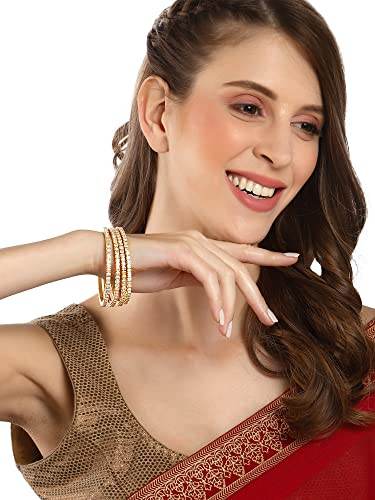 T4 Jewels Set of 4 Gold Plated American Diamond Studded Bangles for Women T4 Jewels