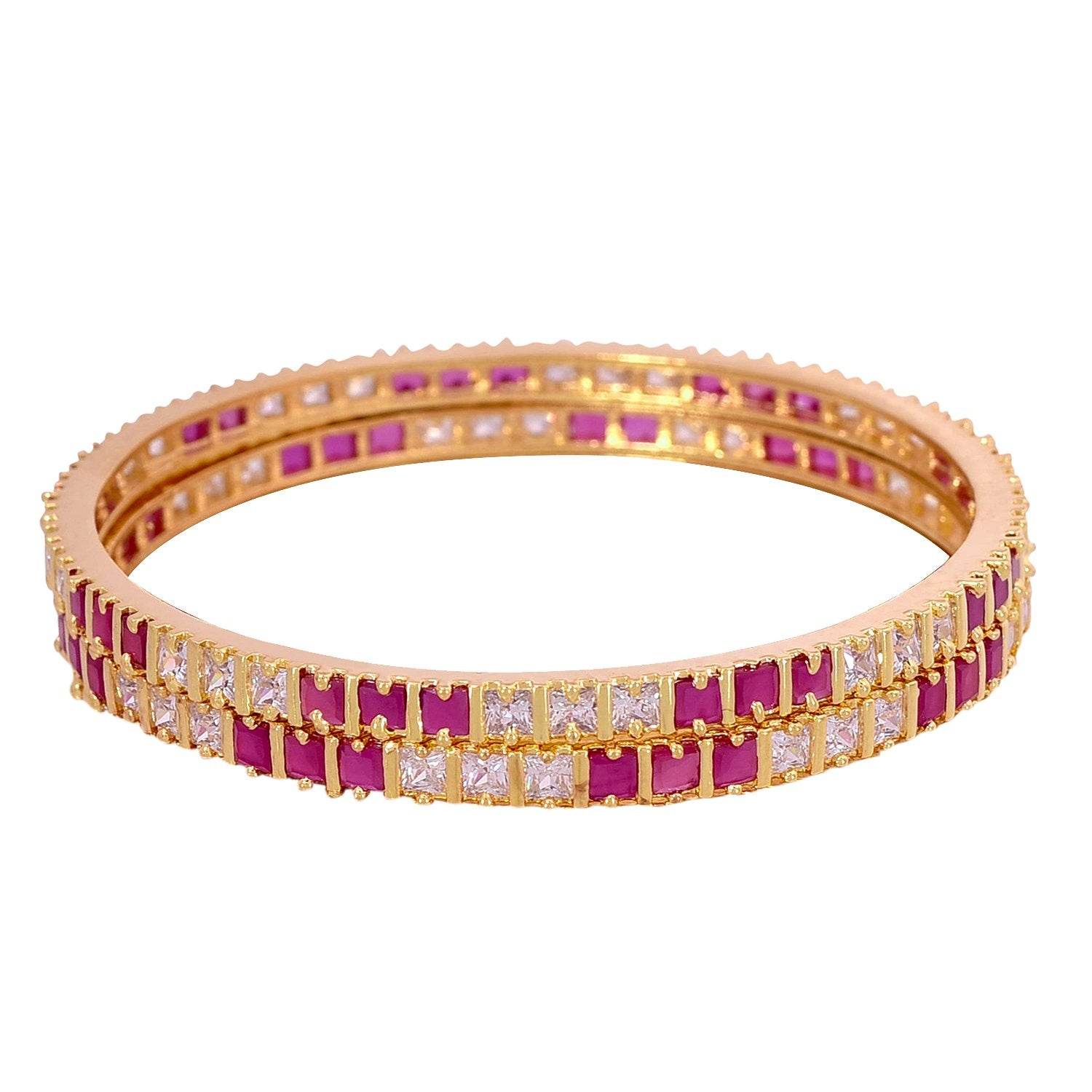 Beautiful Magenta Silver Colour American Diamond Bangles For Women & Girls (Set of 4) AD Bangles T4 Jewels