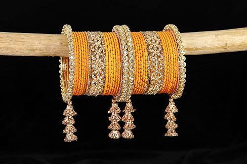T4 Jewels Metal Bangles Latkan Chuda Set with American Diamond, Zircon Stone & Polka Dots | Dulhan Chuda Set Wedding | Punjabi Chuda | Chooda Bangles- Set of 38 T4 Jewels
