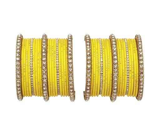 T4 Jewels 18k Gold Plated Zircon Stones Studded Designer Fashion Jewellery Metal Bangles Set - 99NO Yellow All Bangle Sets T4 Jewels