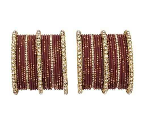 T4 Jewels 18k Gold Plated Zircon Stones Studded Designer Fashion Jewellery Metal Bangles Set - 99NO Maroon All Bangle Sets T4 Jewels