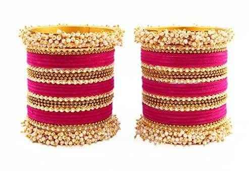 T4 Jewels Pearl Gemstones Zircon Stylish Colours Fashion Jewellery Metal Bangles Set - 92NO All Bangle Sets T4 Jewels