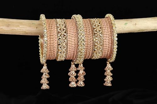 T4 Jewels Metal Bangles Latkan Chuda Set with American Diamond, Zircon Stone & Polka Dots | Dulhan Chuda Set Wedding | Punjabi Chuda | Chooda Bangles- Set of 38 T4 Jewels