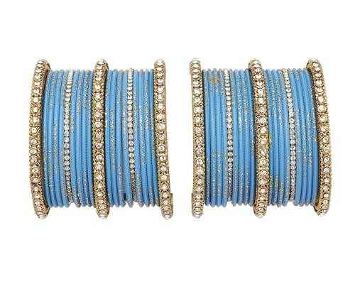 T4 Jewels 18k Gold Plated Zircon Stones Studded Designer Fashion Jewellery Metal Bangles Set - 99NO Sky Blue All Bangle Sets T4 Jewels