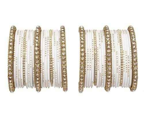 T4 Jewels 18k Gold Plated Zircon Stones Studded Designer Fashion Jewellery Metal Bangles Set - 99NO White All Bangle Sets T4 Jewels