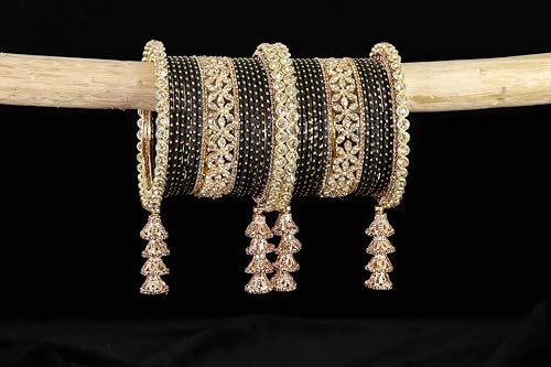 T4 Jewels Metal Bangles Latkan Chuda Set with American Diamond, Zircon Stone & Polka Dots | Dulhan Chuda Set Wedding | Punjabi Chuda | Chooda Bangles- Set of 38 T4 Jewels