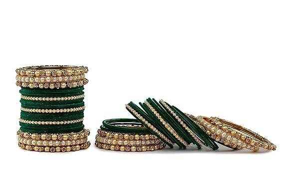 T4 Jewels Brass Metal Beads Stones & Gemstones Studded Moti & Pearl Glossy Finished Bangles Set - 114NO All Bangle Sets T4 Jewels