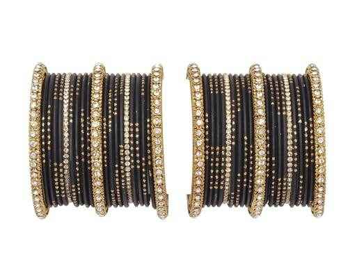 T4 Jewels 18k Gold Plated Zircon Stones Studded Designer Fashion Jewellery Metal Bangles Set - 99NO Black All Bangle Sets T4 Jewels