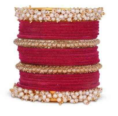 T4 Jewels 18k Pearl & Beads Gold Plated Zircon Gemstones Studded Latest Fashion Jewellery Bangles Set - 96NO Strawberry All Bangle Sets T4 Jewels