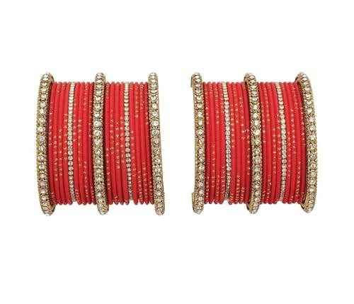 T4 Jewels 18k Gold Plated Zircon Stones Studded Designer Fashion Jewellery Metal Bangles Set - 99NO Red All Bangle Sets T4 Jewels