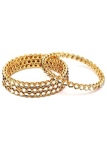 T4 Jewels Set of 4 Gold Plated Round Shape White Kundan Studded Bangles for Women T4 Jewels