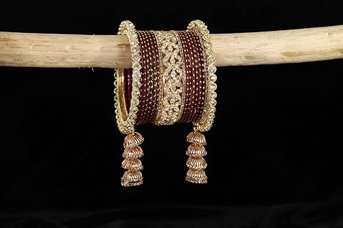 T4 Jewels Metal Bangles Latkan Chuda Set with American Diamond, Zircon Stone & Polka Dots | Dulhan Chuda Set Wedding | Punjabi Chuda | Chooda Bangles- Set of 38 T4 Jewels
