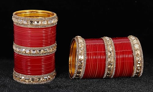 T4 Jewels Red Bridal Chuda Set American Diamond & Plastic Chuda Bangles | Golden Chuda For Wedding | Red Chuda for Bride | Red Chuda Set | Chuda Set For Bridal T4 Jewels