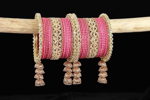 T4 Jewels Metal Bangles Latkan Chuda Set with American Diamond, Zircon Stone & Polka Dots | Dulhan Chuda Set Wedding | Punjabi Chuda | Chooda Bangles- Set of 38 T4 Jewels