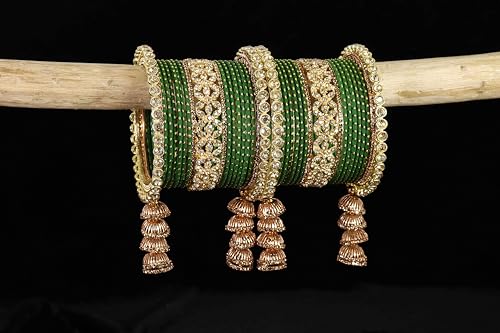 T4 Jewels Metal Bangles Latkan Chuda Set with American Diamond, Zircon Stone & Polka Dots | Dulhan Chuda Set Wedding | Punjabi Chuda | Chooda Bangles- Set of 38 T4 Jewels