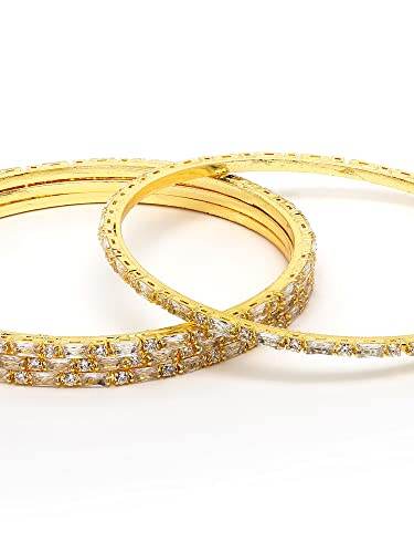 T4 Jewels Set of 4 Gold Plated American Diamond Studded Handcrafted Bangles for Women T4 Jewels