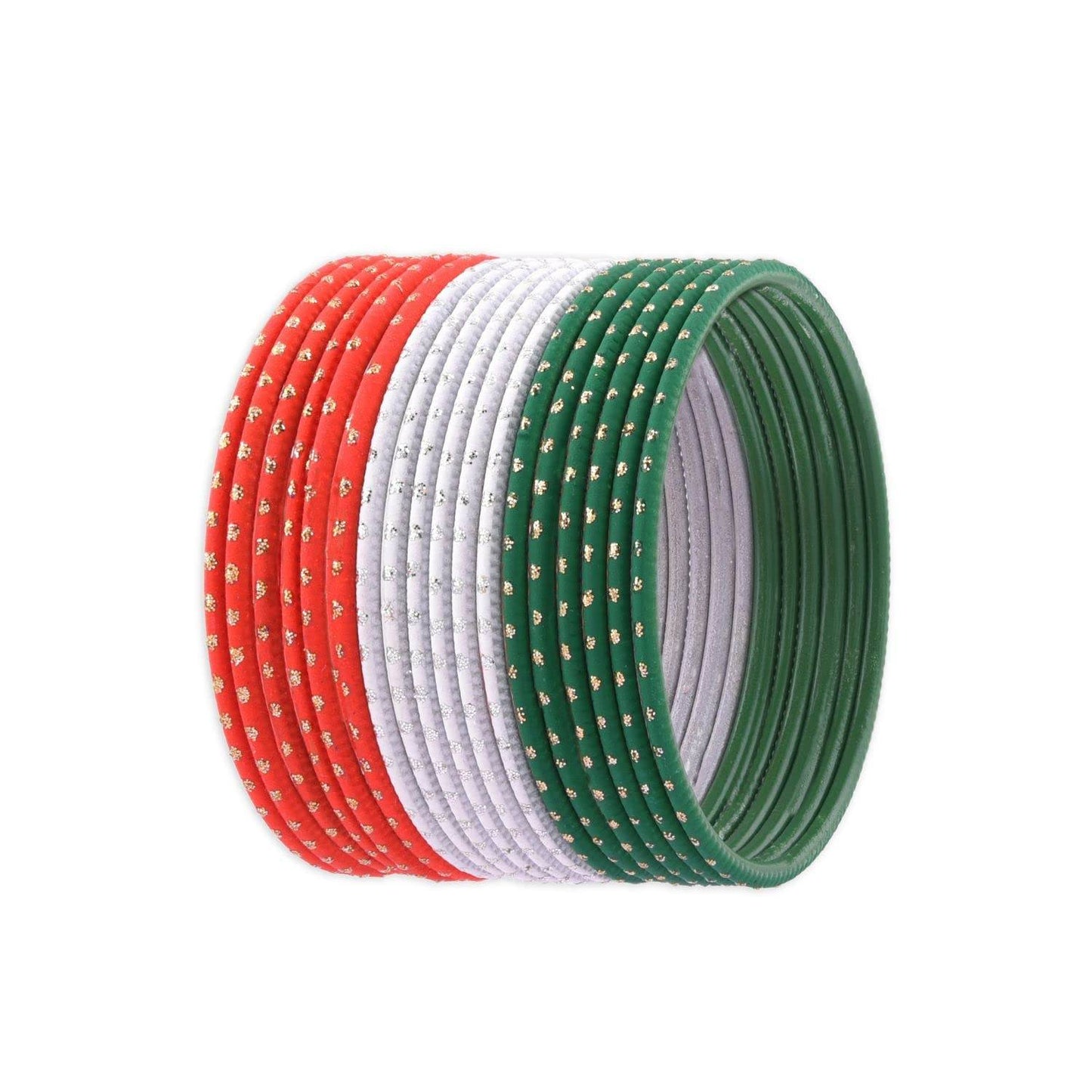T4 Jewels Dotted Tricolor Bangle Set (Pack Of 18) Tricolor Bangles T4 Jewels