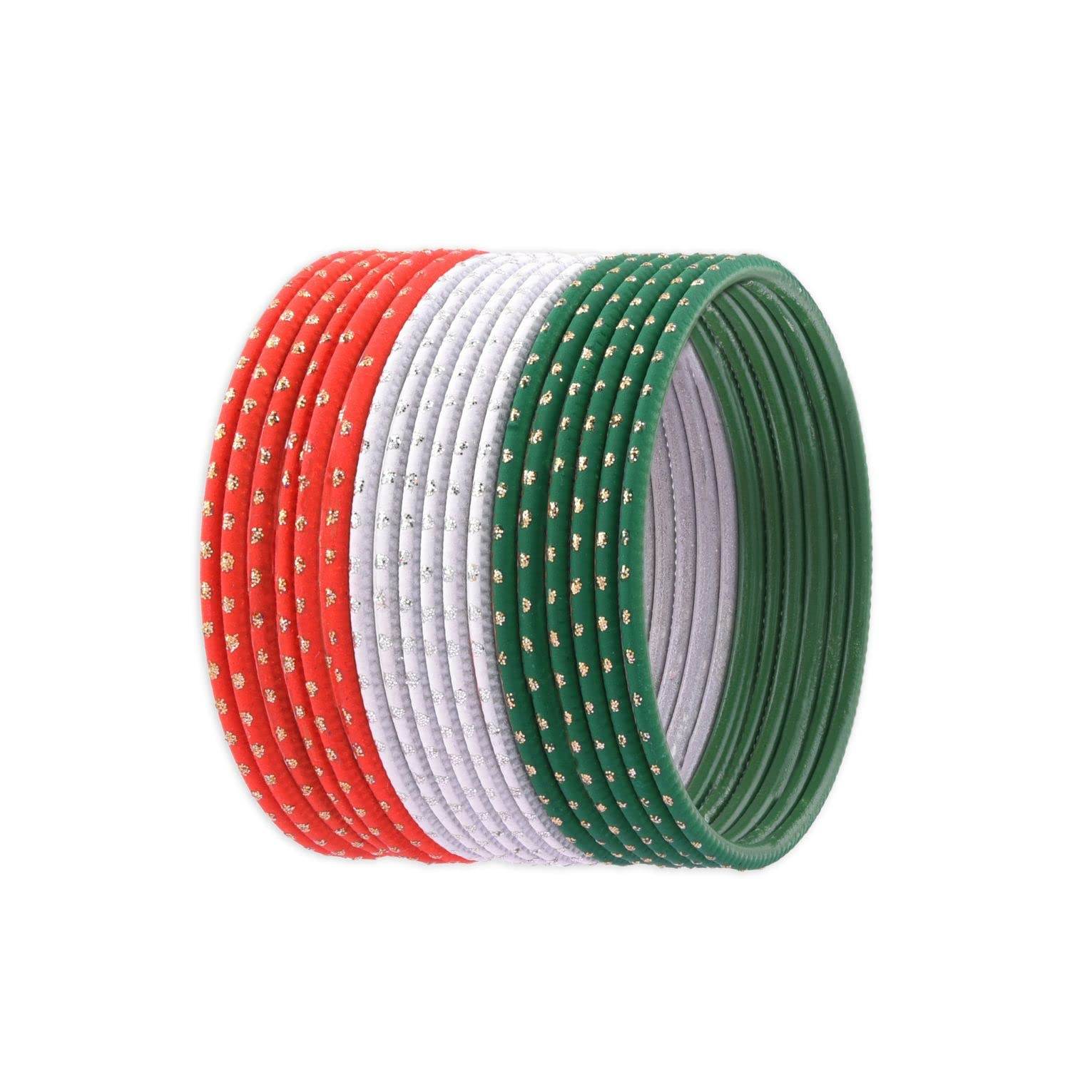 T4 Jewels Dotted Tricolor Bangle Set (Pack Of 18) Tricolor Bangles T4 Jewels