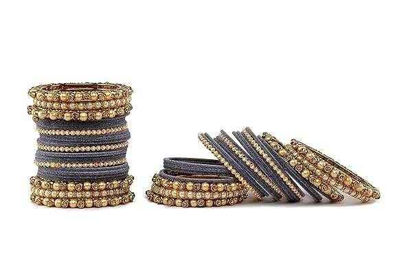 T4 Jewels Brass Metal Beads Stones & Gemstones Studded Moti & Pearl Glossy Finished Bangles Set - 114NO All Bangle Sets T4 Jewels