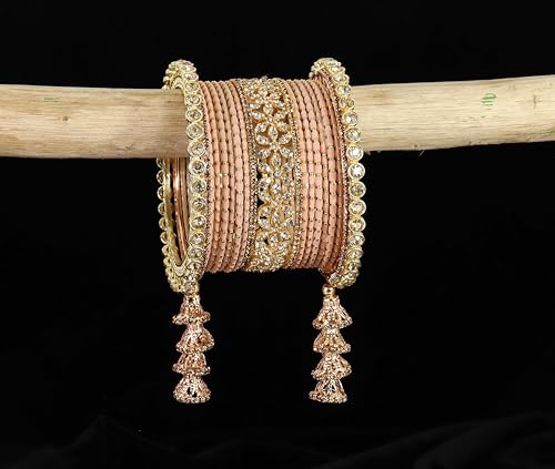 T4 Jewels Metal Bangles Latkan Chuda Set with American Diamond, Zircon Stone & Polka Dots | Dulhan Chuda Set Wedding | Punjabi Chuda | Chooda Bangles- Set of 38 T4 Jewels