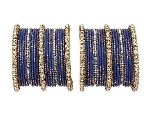 T4 Jewels 18k Gold Plated Zircon Stones Studded Designer Fashion Jewellery Metal Bangles Set - 99NO Navy Blue All Bangle Sets T4 Jewels