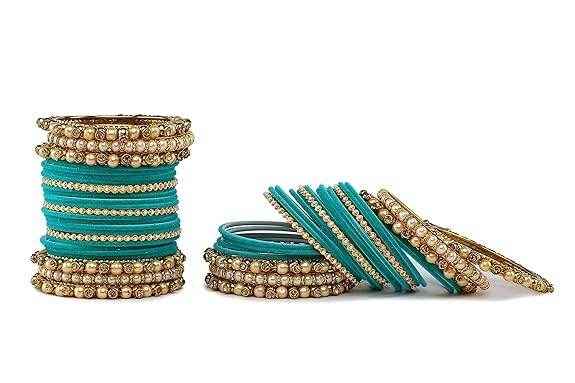 T4 Jewels Brass Metal Beads Stones & Gemstones Studded Moti & Pearl Glossy Finished Bangles Set - 114NO All Bangle Sets T4 Jewels