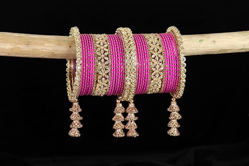 T4 Jewels Metal Bangles Latkan Chuda Set with American Diamond, Zircon Stone & Polka Dots | Dulhan Chuda Set Wedding | Punjabi Chuda | Chooda Bangles- Set of 38 T4 Jewels