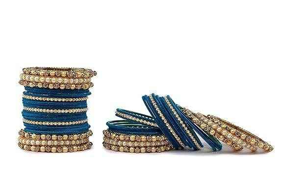 T4 Jewels Brass Metal Beads Stones & Gemstones Studded Moti & Pearl Glossy Finished Bangles Set - 114NO All Bangle Sets T4 Jewels