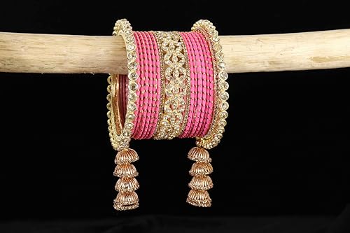 T4 Jewels Metal Bangles Latkan Chuda Set with American Diamond, Zircon Stone & Polka Dots | Dulhan Chuda Set Wedding | Punjabi Chuda | Chooda Bangles- Set of 38 T4 Jewels