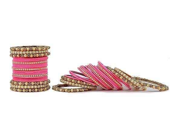 T4 Jewels Brass Metal Beads Stones & Gemstones Studded Moti & Pearl Glossy Finished Bangles Set - 114NO All Bangle Sets T4 Jewels